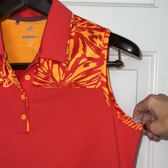 Adidas Golf Sleeveless Polo Top Size Medium Orange and Yellow Design - Picture 5 of 10